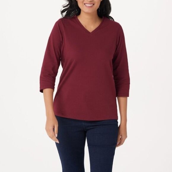 Denim & Co. Essentials Perfect V-Neck 3/4-Sleeve Top - Picture 1 of 5
